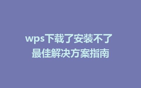 wps下载了安装不了 最佳解决方案指南