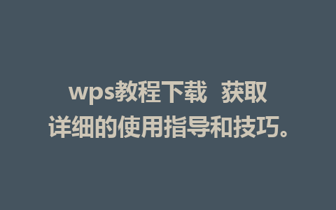 wps教程下载  获取详细的使用指导和技巧。