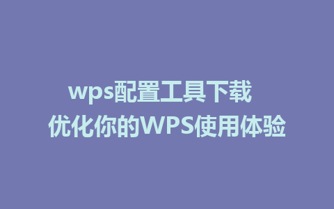 wps配置工具下载  优化你的WPS使用体验