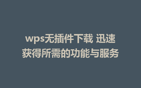 wps无插件下载 迅速获得所需的功能与服务