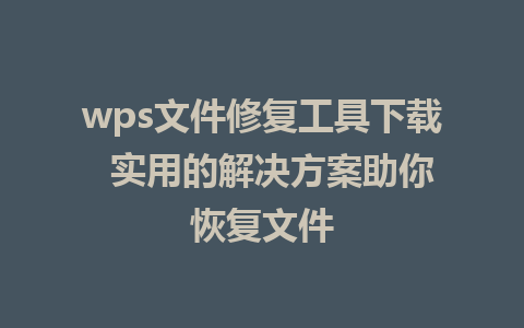 wps文件修复工具下载  实用的解决方案助你恢复文件