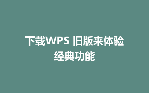 下载WPS 旧版来体验经典功能