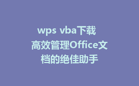 wps vba下载  高效管理Office文档的绝佳助手