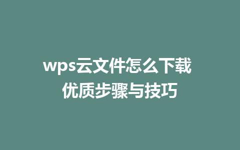 wps云文件怎么下载 优质步骤与技巧