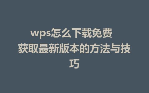 wps怎么下载免费  获取最新版本的方法与技巧