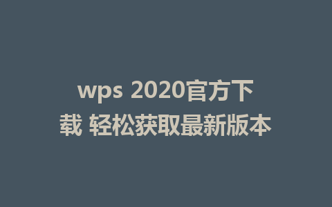 wps 2020官方下载 轻松获取最新版本