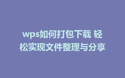 wps如何打包下载 轻松实现文件整理与分享