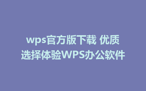 wps官方版下载 优质选择体验WPS办公软件