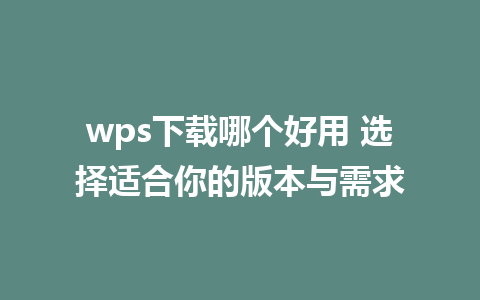 wps下载哪个好用 选择适合你的版本与需求