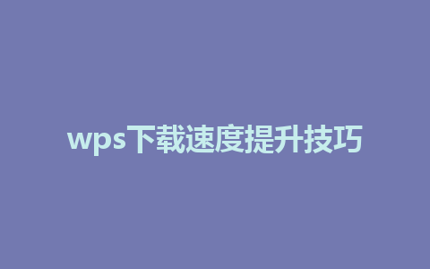 wps下载速度提升技巧