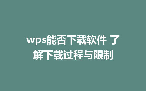 wps能否下载软件 了解下载过程与限制