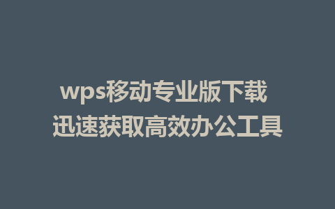 wps移动专业版下载 迅速获取高效办公工具